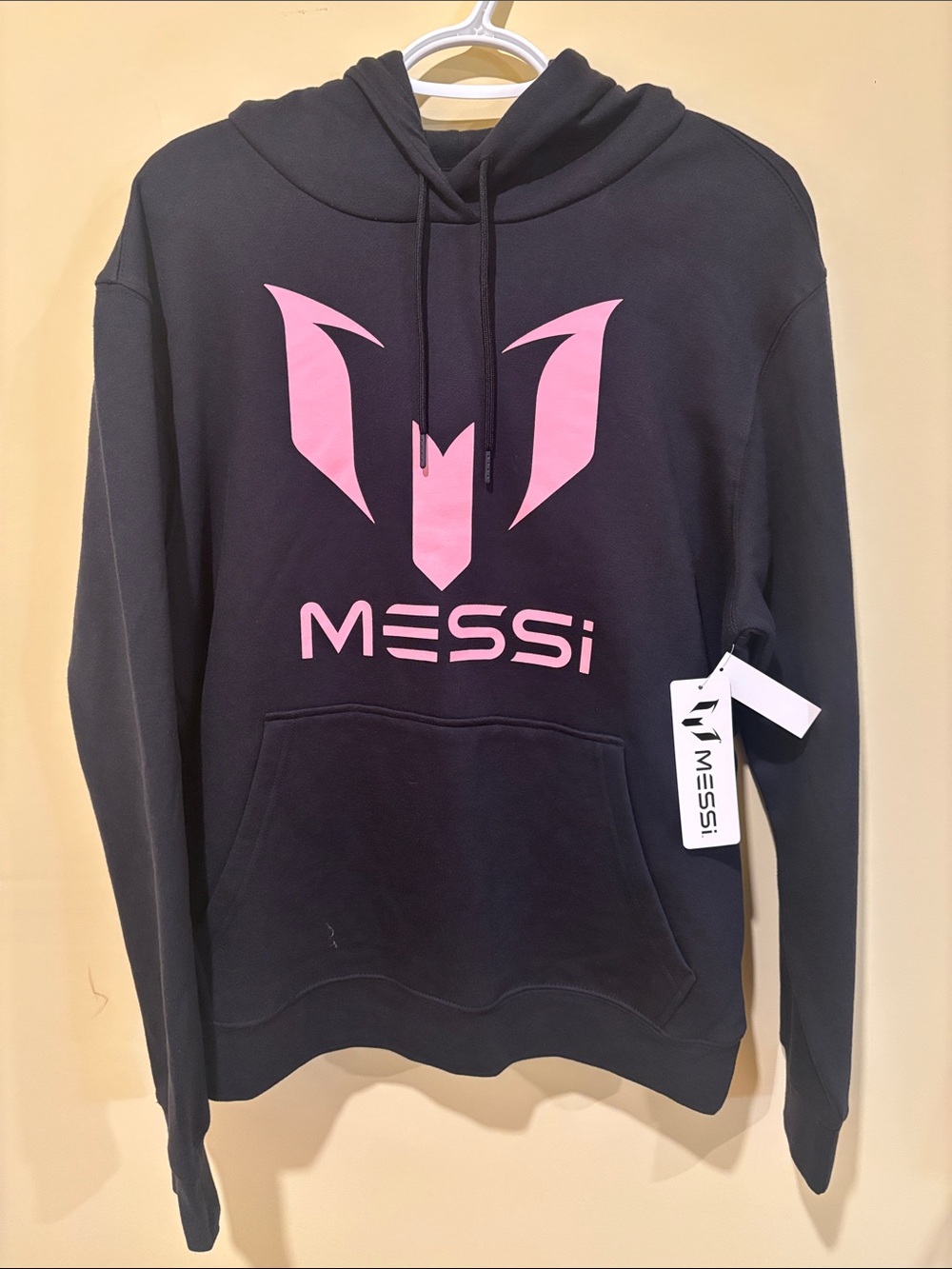 Messi Men's Black Hoodie with Pink Logo
